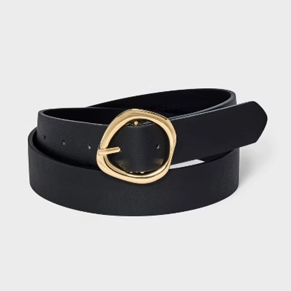 Women's Round Sculptural Buckle Belt - A New Day™ Black Size M 