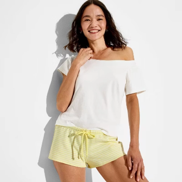 Women's Low-Rise Micro French Terry Pull-On Shorts - Wild Fable™ Lemon Yellow Striped M