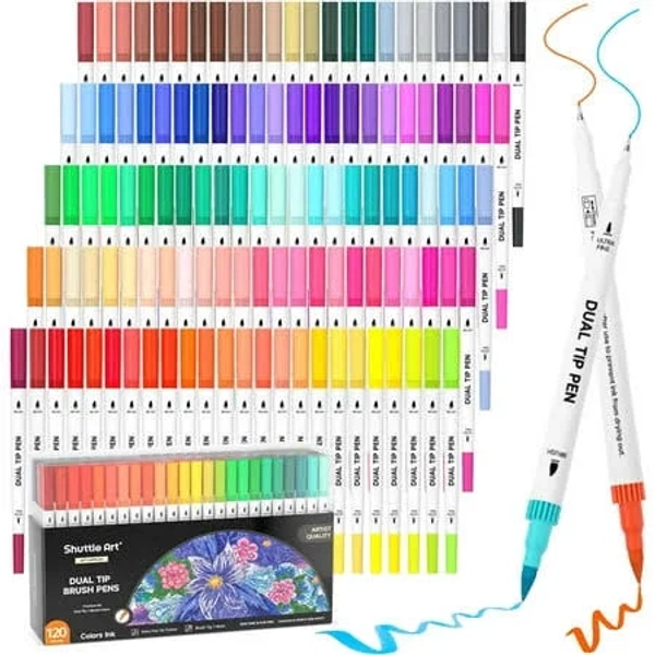 Shuttle Art 120 Colors Dual Tip Brush Art Marker Pens
