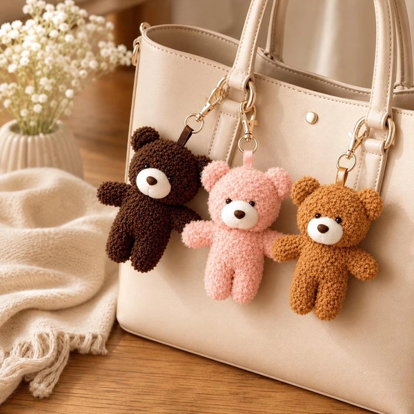 Plush Teddy Bear Keychain, Curly Fabric Bag Charm, Backpack Pendant Accessory - Etsy