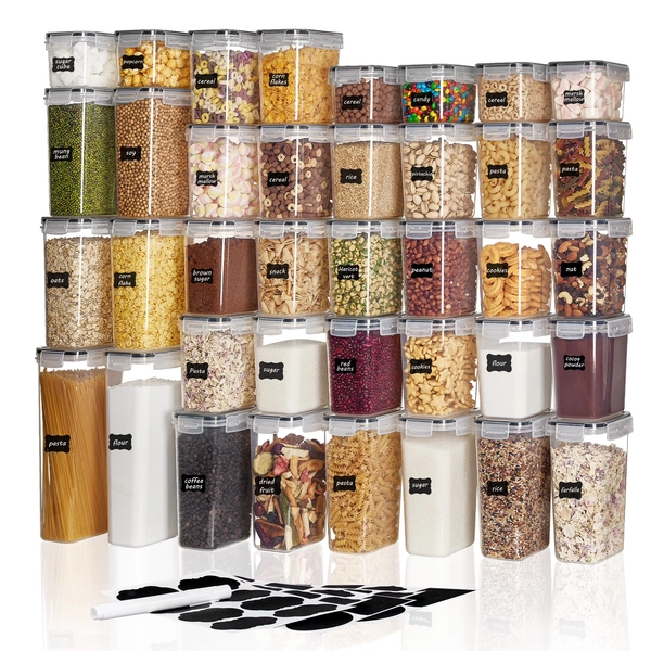 Vtopmart Airtight Food Storage Containers Set,  38pcs Plastic Kitchen and Pantry Organization Canisters, Black