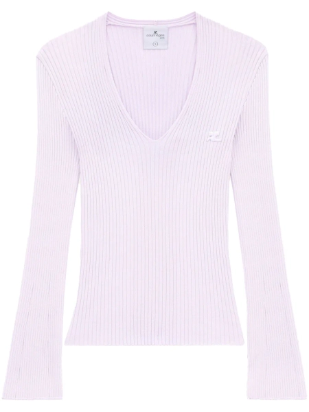 Courrèges pull nervuré à col v | M