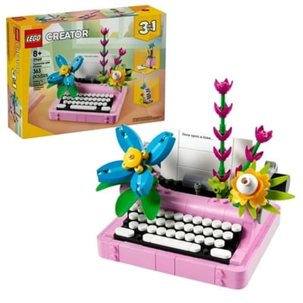 LEGO Systems Inc LEGO Creator 3 in 1 Typewriter with Flowers - Building Toy with 3 Building Options  Typewriter  Flowerpot with Pen & Notebook  or Keytar - Birthday Gift for Girls & Boys - 31169