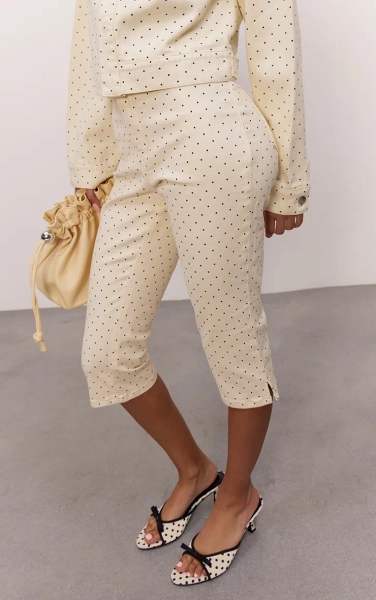 Cream Polka Dot Denim Capris