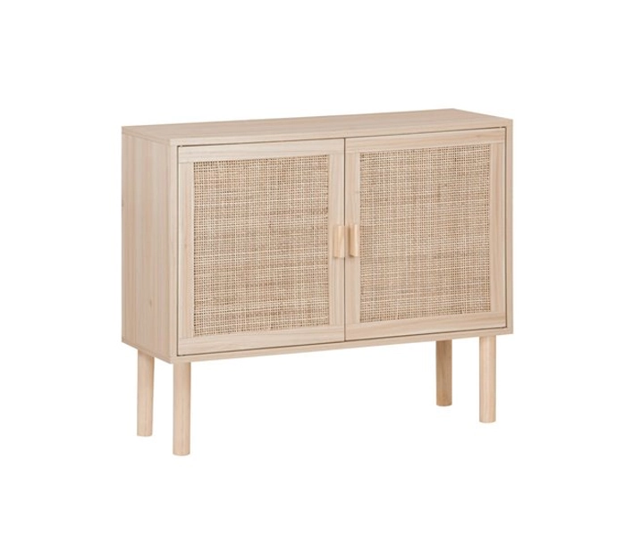 Aparador com efeito cana e madeira de 2 portas, 80cm, Camargue, Natural, 80x30x68 cm