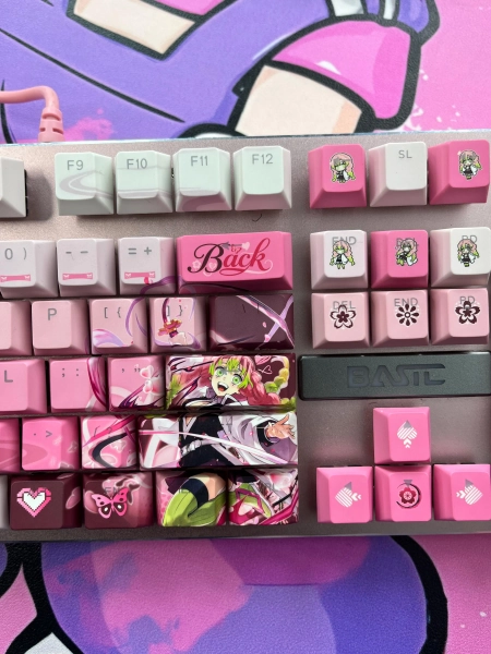 Demon Slayer Kanroji Mitsuri keycaps Top-Legend Backlit Artisan PBT Keycap Set, Mechanical Keyboard Custom Keycaps, 122keys Cherry keycaps