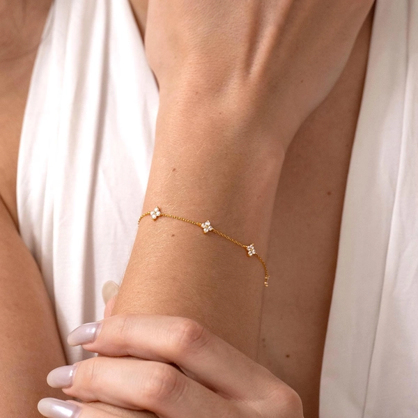 Diamond Wedding Bracelet, Minimalist Silver Bracelet, Dainty Gemstone Bracelet for Women, Bridesmaid Gifts, Christmas Gifts for Friend