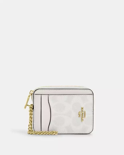 Gold/White/Chalk Zip Card Case In Signature Canvas