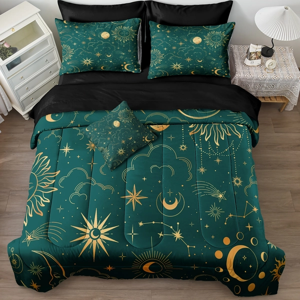 Black Purple Bed In A Bag Sun And Moon Bedding Set Mysterious Space Home Decor Romantic Galaxy Comforter Set Black Sheet Set 8pcs Soft Microfiber 200G Microfiber Fillings Comforter Set with Sheet Set for All Season,  Cozy Bedroom, Celestial Theme, Mystical Design, Durable Fabric, Quilted Comforter, Fitted Sheet Kit, Allseason Blanket, Home Decor Lovers