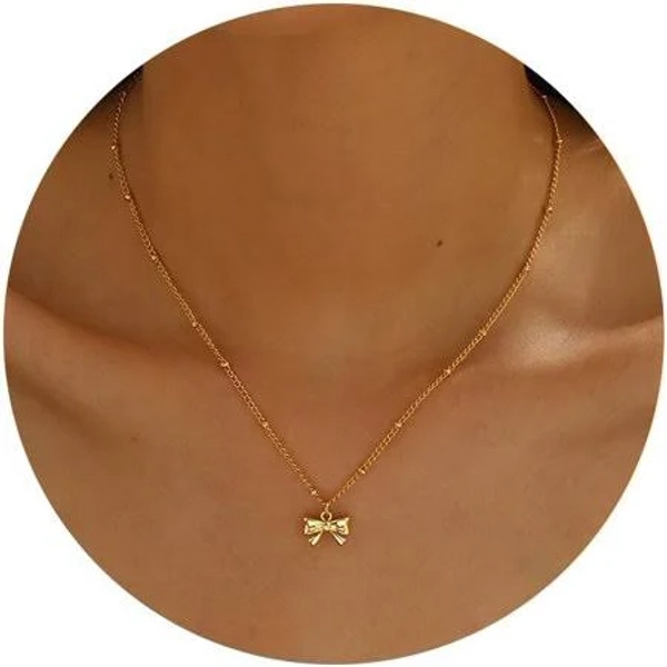 14K Gold Plated Dainty Bow Pendant Choker Chain Necklace