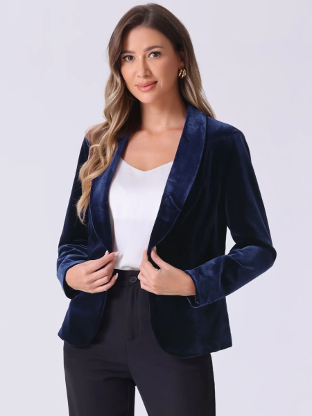 Solid Shawl Collar Single Button Velvet Blazer