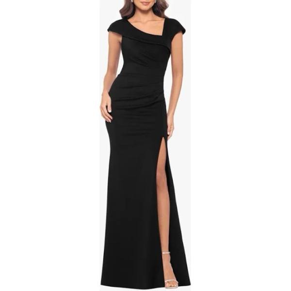 Xscape Women's Evenings Asymmetric Neck Scuba Knit Trumpet Gown