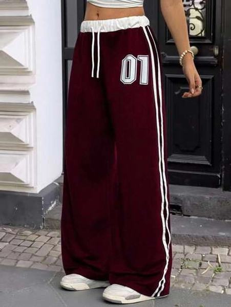 Teen GirlCasual Street Fashion Cropped Letter Printed Sports Pants, Suitable For Outings, Street Shoots, And School Fall Winter