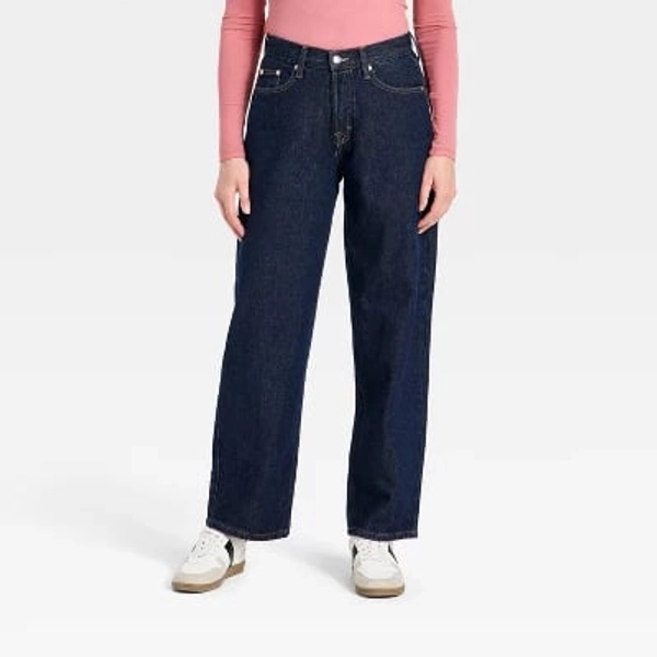 Women's Mid-Rise 90's Baggy Denim Jeans - Universal Thread™ Dark Wash 0