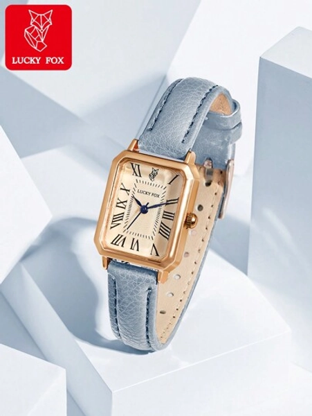 LUCKYFOX 1 pezzo Orologio da donna in stile retrò con quadrante quadrato piccolo e cinturino in pelle, in lega di zinco, di stile aziendale semplice e bianco, adatto per uso quotidiano come regalo per studenti che tornano a scuola
