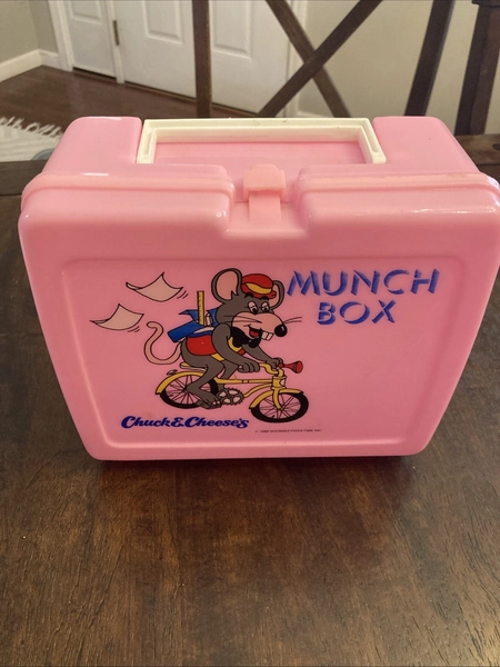 Vintage Chuck E Cheese Showbiz Pizza Munch Box Pink Lunchbox 1986 Lunchbox Rare