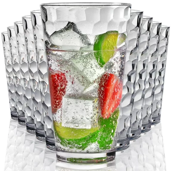 Bravario Hammered Plastic Drinking High Tumbler, Dishwasher-Safe Glasses, BPA-Free Reusable Outdoor Cups, 22 oz Set of 10