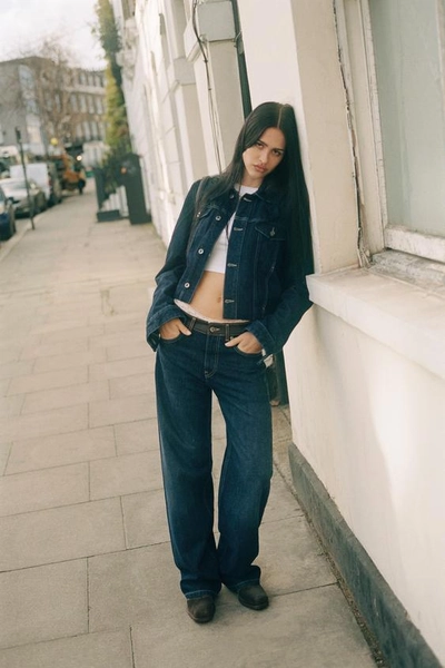 FAUX LEATHER DENIM EFFECT JACKET