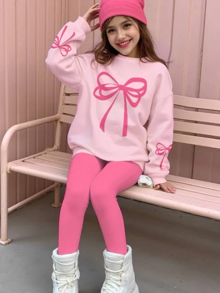SHEIN Girls Bow Sweatshirt and Leggings Set