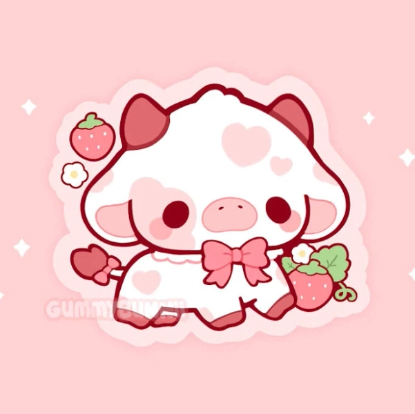 Strawberry Cow Matte Vinyl Sticker Cute Cow and Strawberry Sticker for Laptops Water Bottles & Journals Kawaii Cow Sticker for Cow Lovers