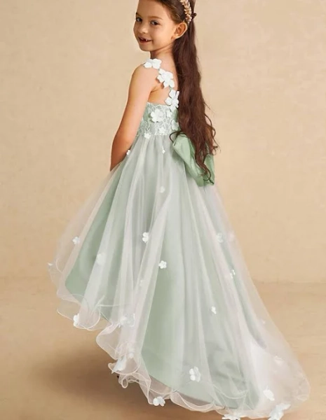 Azazie A-Line V-Neck Asymmetrical Tulle Flower Girl Dress