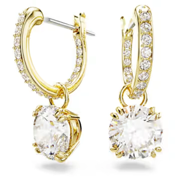 Stilla drop earrings, Round cut, White, 18K gold finish