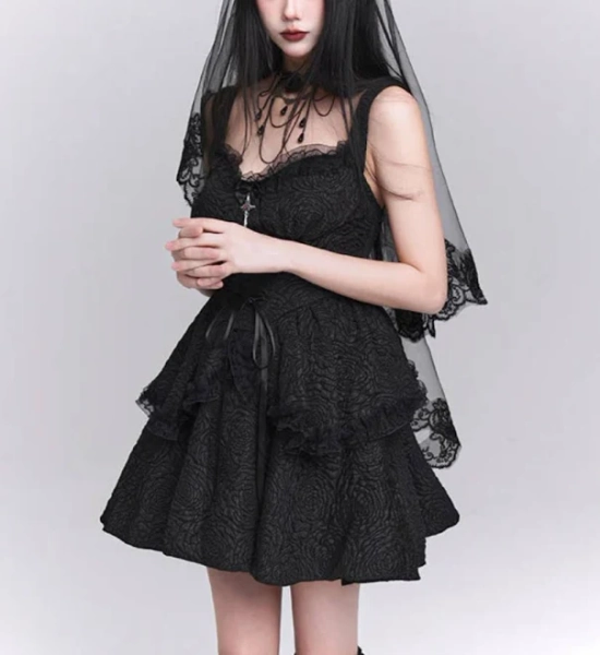 Gothic Lace-Up Flared Dress