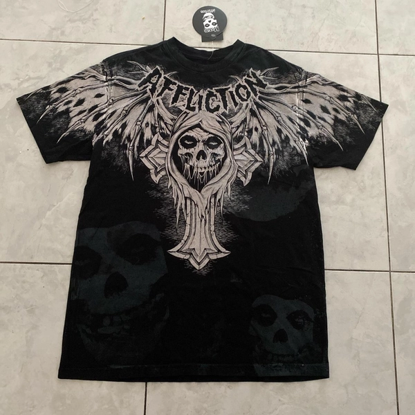 Affliction black and grey skull cross tee #goth...