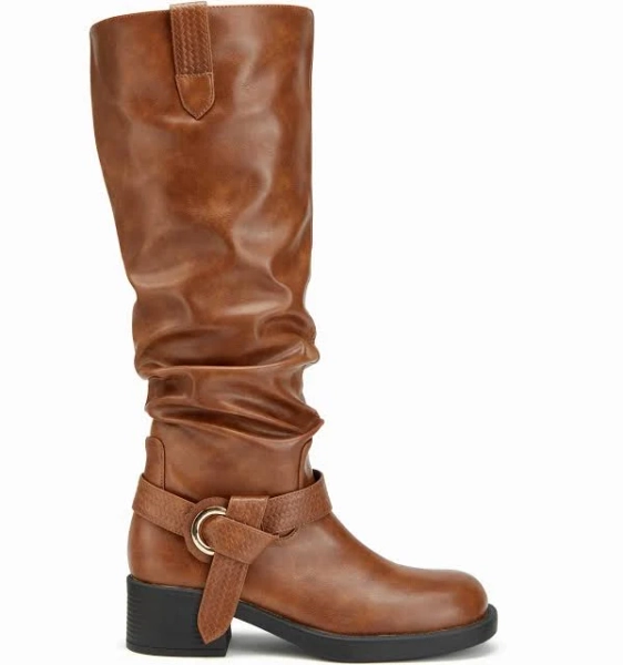 Women's Chunky Heeled Knee High Boots with Buckle