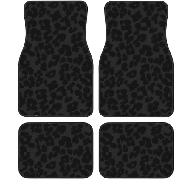 Black Leopard Car Front and Back Floor Mats