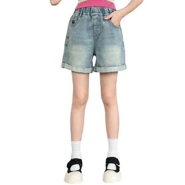 Girls' High-Waist Ripped Raw Denim Shorts