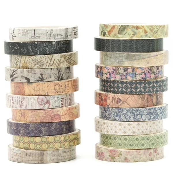 YUBX Vintage Washi Tape Set 20 Rolls Retro Arts Decorative Tapes - Remaining Joy