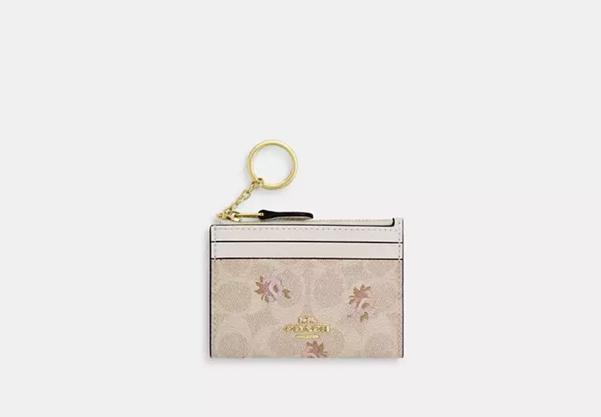 Gold/Sand Multi Mini Skinny Id Case In Signature Canvas With Floral Print