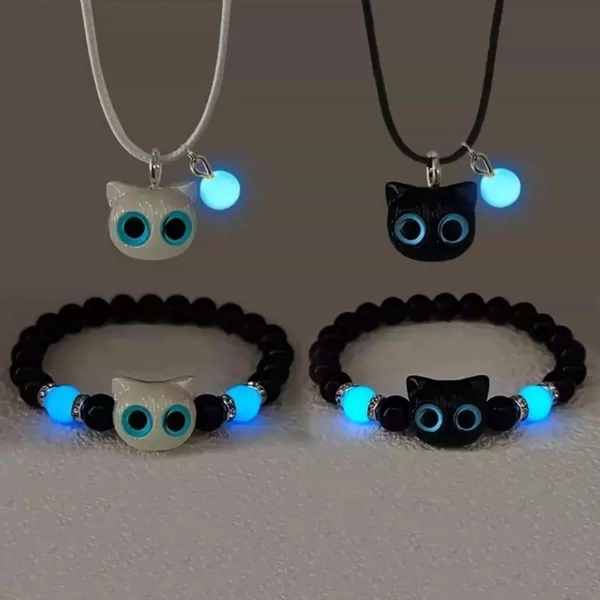 4 Original Design Luminous Cat Bracelets And Necklaces for Couples to Wear As Gifts Gift