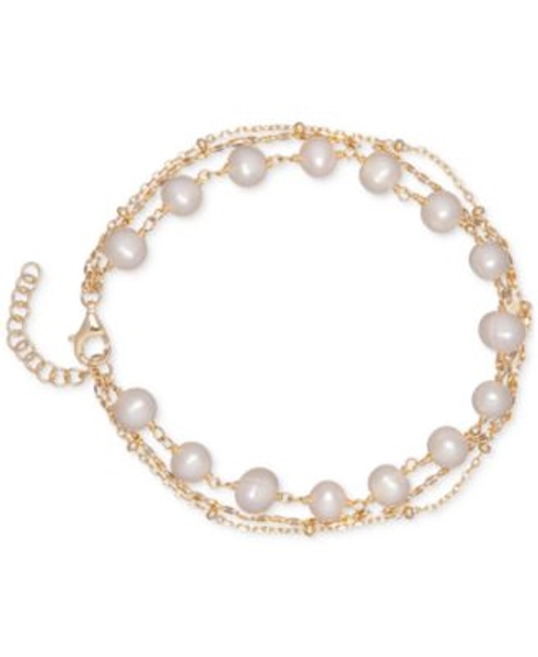 Cultured Freshwater Pearl (6mm) Triple-Strand Bracelet in 18k Gold-Plated Sterling Silver
