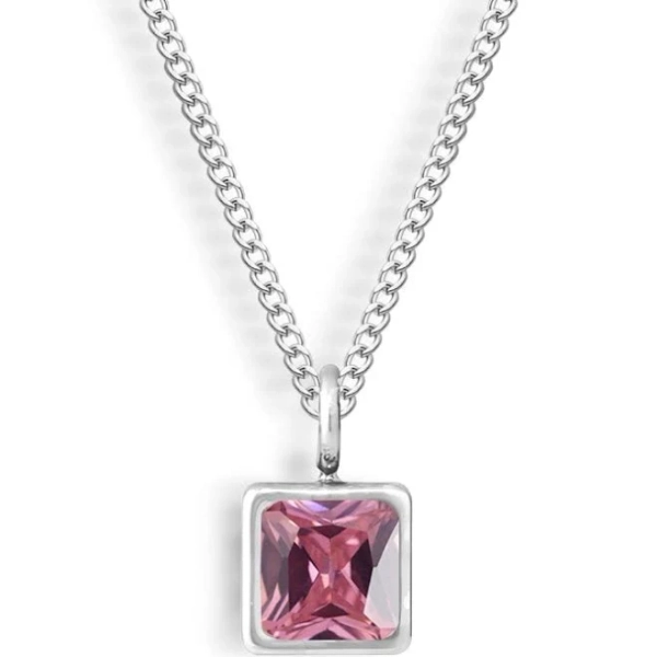 EVRY JEWELS WATERPROOF Silver Plated Stainless Steel Faye Birthstone Necklace, Tourmaline - October CZ