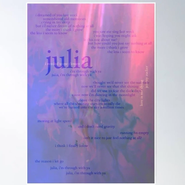 Julia - Love Is Not Dying Jeremy Zucker Typographic Jeremy Zucker Poster