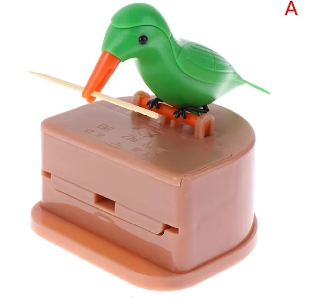Cartoon Bird Automatic Toothpick Dispenser Cute PushButton Toothpick Holder For Kitchen And Dining - Light Green Bird With Orange Beak | Inspired Fin