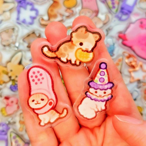 Tiny Feline Friends Acrylic Pins / 1.5in Glitter Acrylic Cat Pins / Cute Cat Lover Gift, Animal Pins for Bag or Accessories, Choose Your Cat
