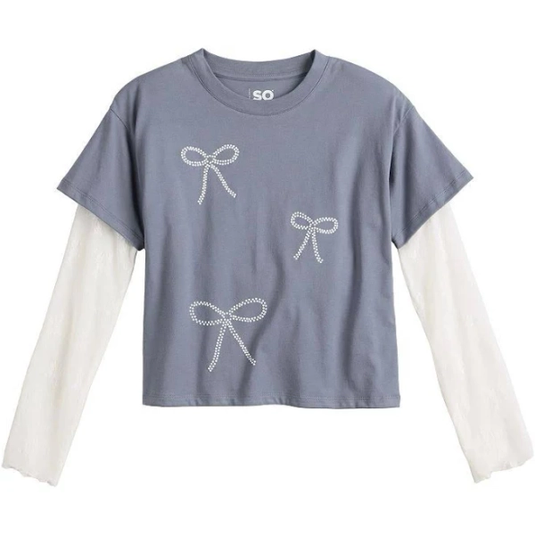 Girl's Lace Sleeve Graphic Skater Tee