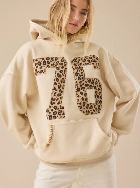 76 Leopard Print Graphic Hoodie in Beige | Altar'd State