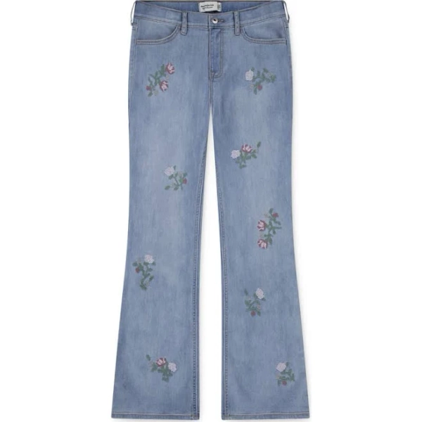 Abercrombie Kids Girls' High-Rise Floral Embroidered Flare Jeans
