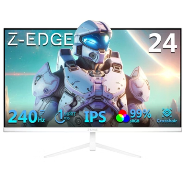 Z-Edge UG24PJ (White) 24 Inch 240Hz Gaming Monitor IPS Panel 1ms MPRT Full HD 1080P, 350cd/m² Brightness, HDR10, FreeSync, 2x HDMI & 2x DisplayPort