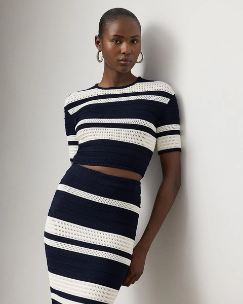 Striped Textured Cropped Sweater