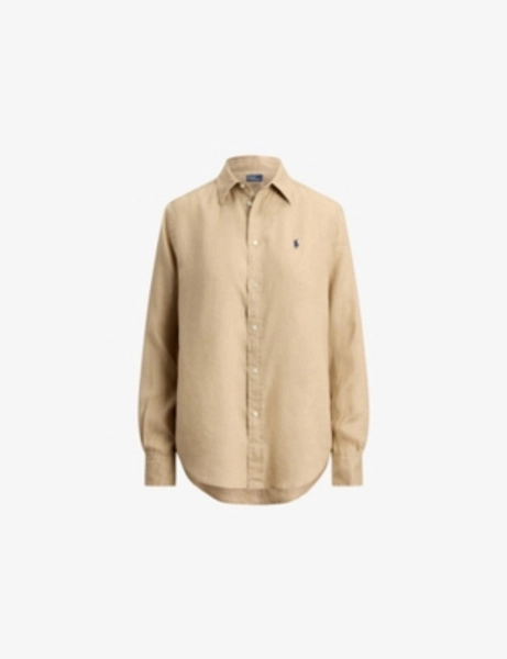 Brand-Embroidered Long-Sleeved Linen Shirt - XS
