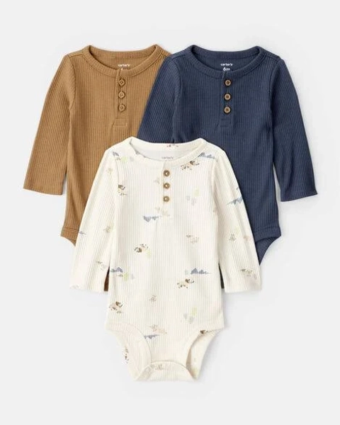 Carter's Baby Boys 3-Pack Elephant Print Long-Sleeve Bodysuits