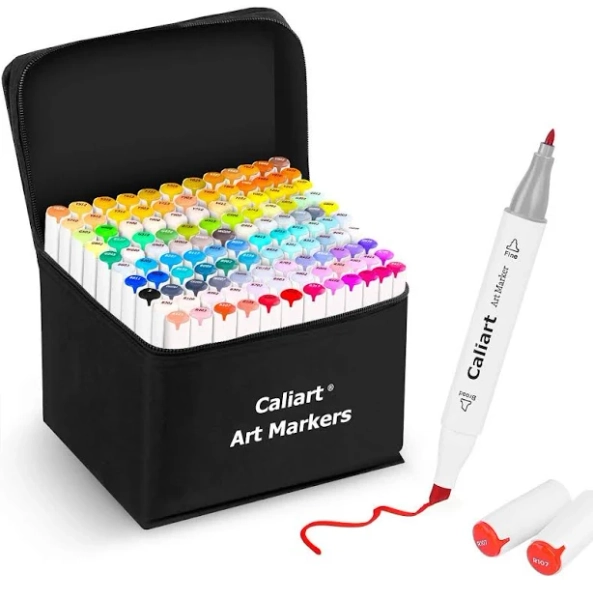 Caliart 121 Colors Artist Alcohol Markers Dual Tip Art Markers Twin Sketch Pens Permanent Alcohol Based Markers with Case for Adult Kids Halloween