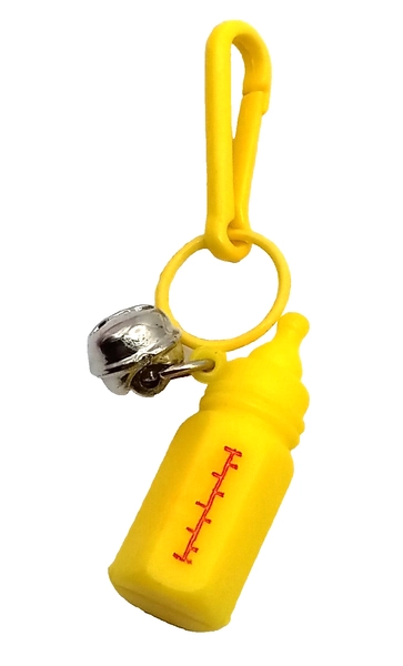 Vintage 1980s Plastic Bell Charm Yellow Baby Bottle Clip On for Clip Necklace