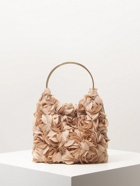Borsa a mano con rose 3D floreali, borsa floreale, per feste di nozze, borse per balli di fine anno, abiti da ballo per donne, accessori per balli di fine anno, articoli per matrimoni, borsa elegante per donne (modello casuale)