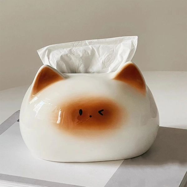 Siamese Cat Ceramic Tissue Box, Cute Cat Decor